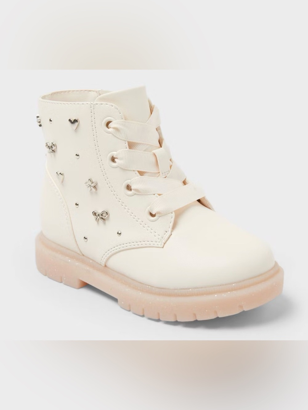 NWOB Cat & Jack Toddler Girls Amaya Cream Lace & Zip Up Combat Boots - Size 11